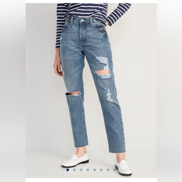 Old Navy High Rise Cropped Ripped Slouchy Straight Jeans size 4 EUC - Picture 1 of 13